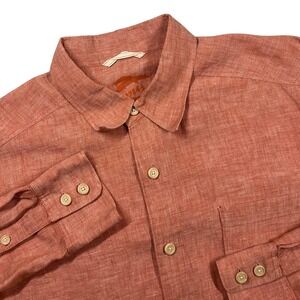 Tommy Bahama Linen Shirt Mens Medium Orange Long Sleeve Relax Button Up Solid